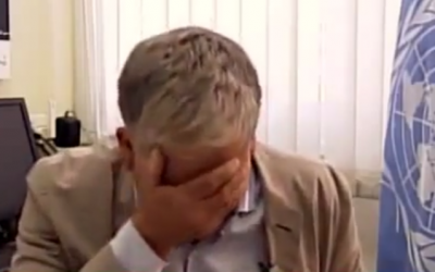 UNRWA's Chris Gunness in tears on Al Jazeera (YouTube Screen Shot)