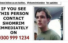 Search notification for missing London teenager Asher Sekenofsky, July 2014. (screencapture: Twitter/shomrimlondon)