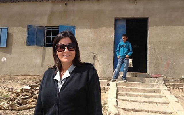 Maj. Aviv Marom visiting bereaved Bedouin families in the Negev (photo credit: Mitch Ginsburg/ Times of Israel)