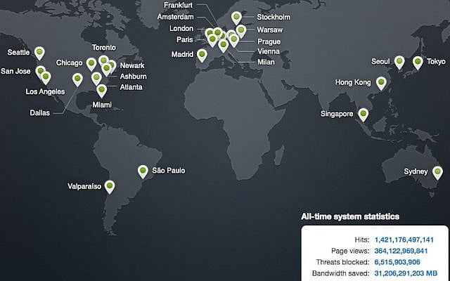 Image shows the location of CloudFlare's servers around the world (Photo credit: Screenshot)