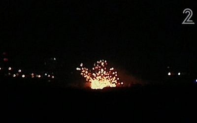 Illustrative image of an Israeli shell exploding in Gaza on Thursday, July 17, 2014. (Screen capture: Channel 2)