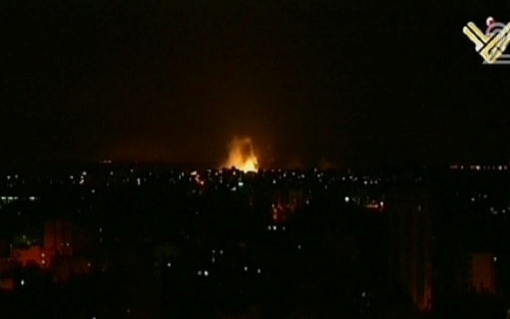 A fire in Gaza after an Israeli attack Thursday July 17, 2014. (Screen capture: Channel 2)
