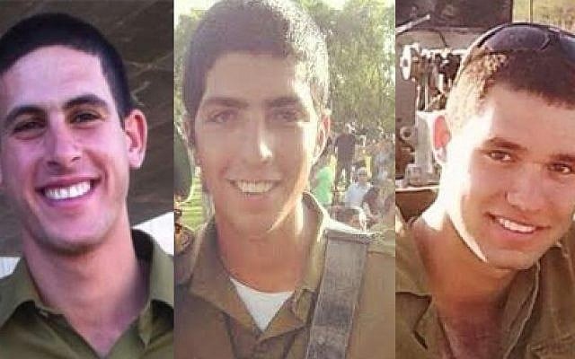Three IDF soldiers killed Saturday, July 26, from left to right: Roy Peles, Avraham Grintzvaig, Gal Bason (Photo credit: Courtesy IDF) Three IDF soldiers killed Saturday, July 26, from left to right: Roy Peles, Avraham Grintzvaig, Gal Bason (Photo credit: Courtesy IDF)