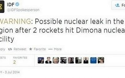 Screenshot from the hacked account of the IDF Spokesperson's office in English, an attach claimed by the Syrian Electronic Army.