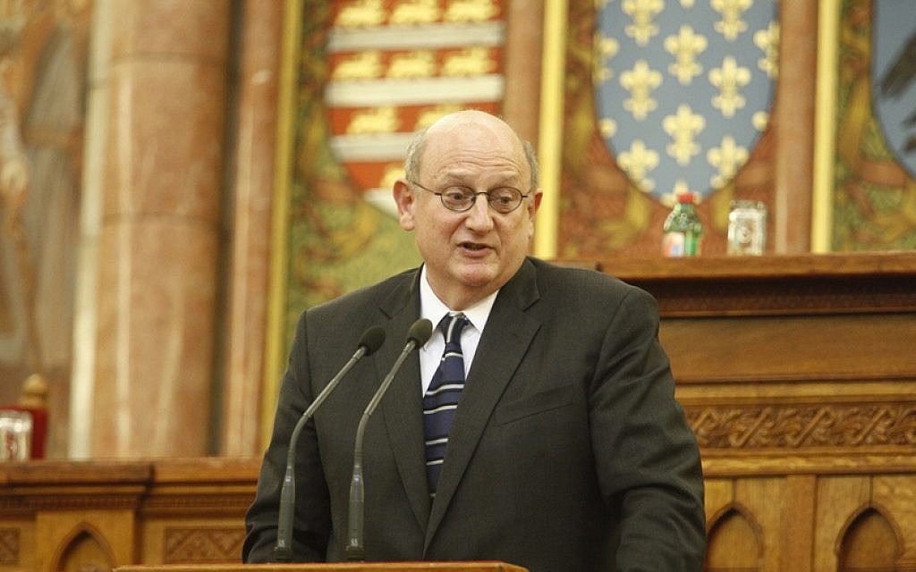 Ira Forman, then-US State Department’s special envoy to monitor and combat anti-Semitism, speaking at the Hungarian parliament in Budapest, October 2013. (Tom Lantos Institute/via JTA) Ira Forman, then-US State Department’s special envoy to monitor and combat anti-Semitism, speaking at the Hungarian parliament in Budapest, October 2013. (Tom Lantos Institute/via JTA)
