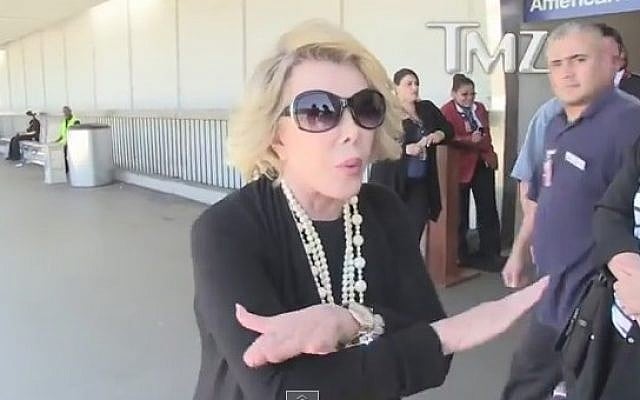 Joan Rivers speaks to TMZ about Israel's Gaza operation, July 2014. (photo credit: YouTube screen capture) Joan Rivers speaks to TMZ about Israel's Gaza operation, July 2014. (photo credit: YouTube screen capture)