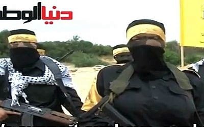 Screen capture from a short video posted on the Fatah movement's official Facebook page showing women training in order to carry out attacks against Israeli targets (photo credit: YouTube screen cap/ PMW)