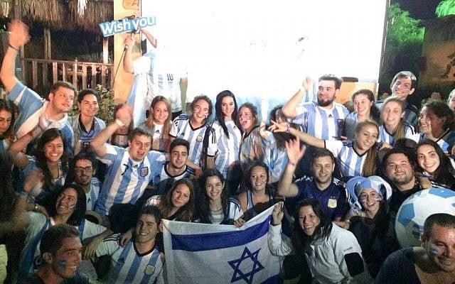 Argentinians on Birthright watch their team lose from Taglit Village in the Negev (Courtesy Taglit) Argentinians on Birthright watch their team lose from Taglit Village in the Negev (Courtesy Taglit)