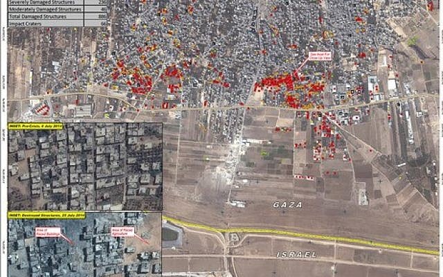 UN satellite imagery of damage in Shejaiya in Gaza City (photo credit: UNITAR) UN satellite imagery of damage in Shejaiya in Gaza City (photo credit: UNITAR)