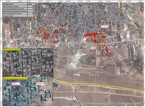 UN satellite imagery of damage in Shejaiya in Gaza City (photo credit: UNITAR)