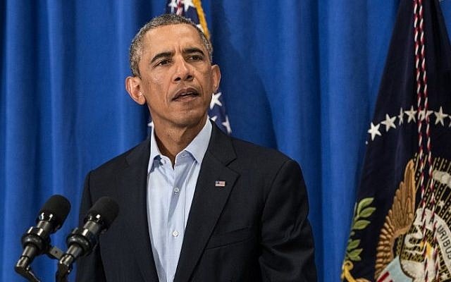 US President Barack Obama makes a statement at Martha's Vineyard, Massachusetts, on August 20, 2014. (photo credit: AFP Photo/Nicholas Kamm) US President Barack Obama makes a statement at Martha's Vineyard, Massachusetts, on August 20, 2014. (photo credit: AFP Photo/Nicholas Kamm)