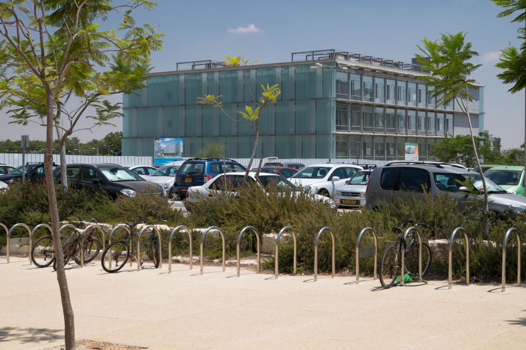 Empty bike racks at the BGU campus, as students went elsewhere during the month of July (photo credit: Dani Machlis)