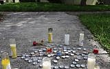 In North Miami Beach, Fla., a makeshift memorial was created near where Rabbi Joseph Raksin was shot and killed on Aug. 9, 2014. (Joe Raedle/Getty Images via JTA)