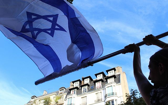 Illustrative: The pro-Israel rally on July 31, 2014 took place outside Paris's Israeli embassy. (Glenn Cloarec/The Times of Israel) Illustrative: The pro-Israel rally on July 31, 2014 took place outside Paris's Israeli embassy. (Glenn Cloarec/The Times of Israel)