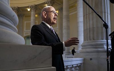 Democratic Rep. Henry Waxman of California defends President Obama’s health care law during a TV news interview on Capitol Hill in Washington, Wednesday, Feb. 5, 2014. (photo credit: AP/J. Scott Applewhite)