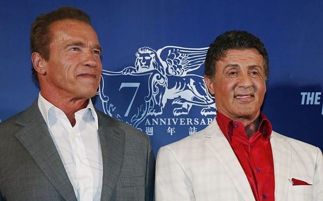 Arnold Schwarzenegger and Sylvester Stallone pose on the red carpet for the premiere of their movie "The Expendables 3" in Macau, China, Friday, Aug. 22, 2014. The two are among 187 signatories on a new letter slamming Hamas. (photo credit: AP Photo/Kin Cheung) Arnold Schwarzenegger and Sylvester Stallone pose on the red carpet for the premiere of their movie "The Expendables 3" in Macau, China, Friday, Aug. 22, 2014. The two are among 187 signatories on a new letter slamming Hamas. (photo credit: AP Photo/Kin Cheung)