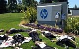 Illustrative photo of Jewish Voice for Peace 'die-in' protest in front of the Bay Area Hewlett-Packard offices. (courtesy Jewish Voice for Peace)