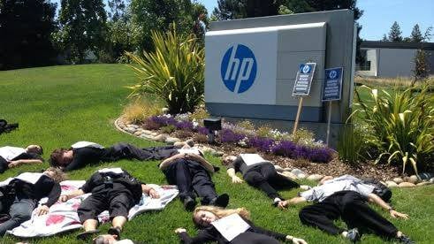 Illustrative photo of Jewish Voice for Peace 'die-in' protest in front of the Bay Area Hewlett-Packard offices. (courtesy Jewish Voice for Peace)