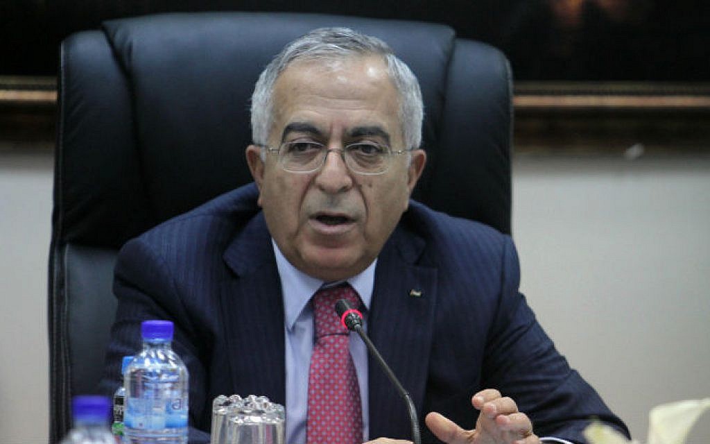 Former Palestinian prime minister Salam Fayyad, seen here when still in office, heads a cabinet meeting in the West Bank city of Ramallah, April 16, 2013. (Issam Rimawi/Flash90)
