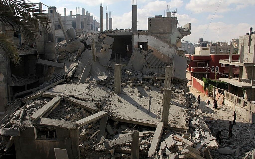The remains of house which witnesses said was hit by an Israeli air strike in Rafah in the southern Gaza Strip on August 9, 2014.  (Photo credit: Abed Rahim Khatib/Flash90)