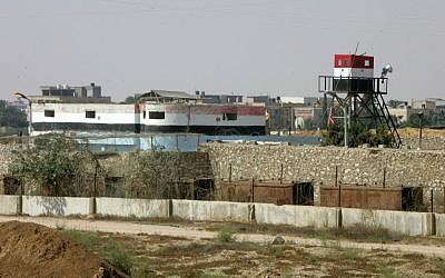 An Egyptian security control tower near the Egypt-Gaza border at Rafah, in the southern Gaza Strip, August 13, 2014. (Photo credit: Abed Rahim Khatib/Flash90)