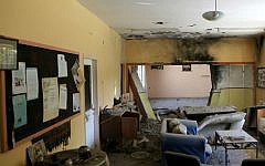 A kindergarten in the Eshkol region that was hit by a rocket fired from Gaza,  August 21, 2014. (photo credit: Flash90)