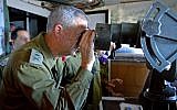 IDF Chief of Staff Benny Gantz near the border with Syria in the Golan Heights, northern Israel, on August 28, 2014. (photo credit: IDF Spokesperson/Flash90)