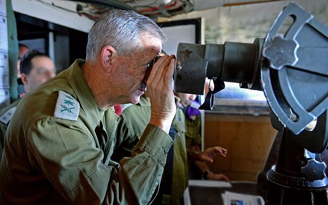IDF Chief of Staff Benny Gantz near the border with Syria in the Golan Heights, northern Israel, on August 28, 2014. (photo credit: IDF Spokesperson/Flash90) IDF Chief of Staff Benny Gantz near the border with Syria in the Golan Heights, northern Israel, on August 28, 2014. (photo credit: IDF Spokesperson/Flash90)