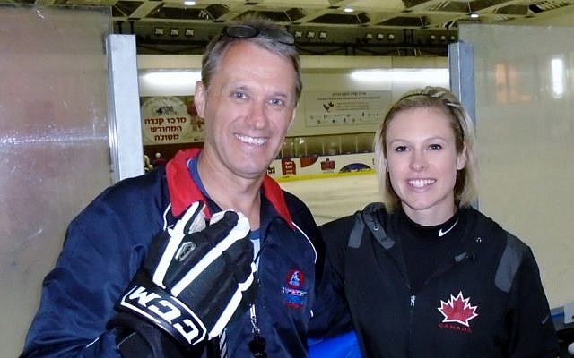 Laurie Boschman, left, and Tessa Bonhomme were members of an eight-person North American delegation who brought a hockey camp to young Israelis at the Canada Centre in Metulla, July 2014. (photo credit: JTA/Courtesy: Laurie Boschman)