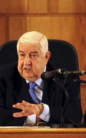 Syrian Foreign Minister Walid al-Moallem speaks during a press conference, giving the first public comments by a senior Assad official on the threat posed by the Islamic State group, in Damascus, Syria on Monday, August 25, 2014. (photo credit: AP Photo/SANA)