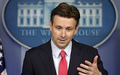 White House press secretary Josh Earnest, August 27, 2014. (photo credit: AP/Charles Dharapak)
