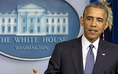 President Barack Obama speaks in the Brady Press Briefing Room of the White House in Washington, Friday, Aug. 1, 2014. (photo credit: AP Photo/Jacquelyn Martin)