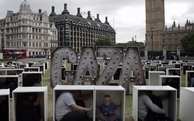 Screenshot from the Oxfam UK protest in central London on August 14, 2014, used to 'illustrate the conditions faced by the people in Gaza who are trapped by the blockade.' Screenshot from the Oxfam UK protest in central London on August 14, 2014, used to 'illustrate the conditions faced by the people in Gaza who are trapped by the blockade.'