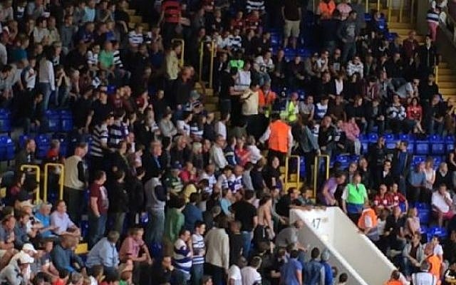 Illustrative: A Queen's Park Rangers fan is ejected from a game against Tottenham Hotspur for waving a Palestinian flag. (screen capture:YouTube/Nick Cresner) Illustrative: A Queen's Park Rangers fan is ejected from a game against Tottenham Hotspur for waving a Palestinian flag. (screen capture:YouTube/Nick Cresner)