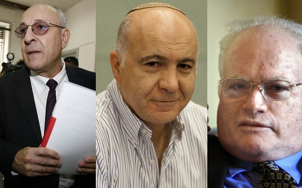 Yitzhak Molcho (left), Shin Bet chief Yoram Cohen (center) and Amos Gilad (right), three of the prime minister's envoys to Cairo ceasefire talks (Photo credit: Michal Fattal, Yossi Zamir/Flash90)