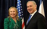 Then-secretary of state Hillary Clinton meets with Prime Minister Benjamin Netanyahu during the 67th United Nations General Assembly in New York, September 27, 2012. (Avi Ohayon/GPO/Flash90)