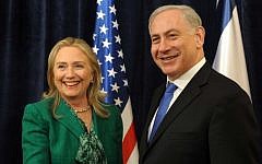 Then-secretary of state Hillary Clinton meets with Prime Minister Benjamin Netanyahu during the 67th United Nations General Assembly in New York, September 27, 2012. (Avi Ohayon/GPO/Flash90)