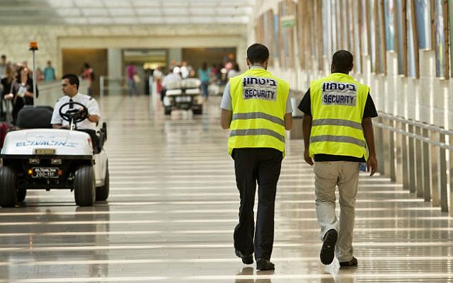 Illustrative: Security seen at the departure hall of Ben Gurion International Airport on July 23, 2013. Moshe Shai/FLASH90) Illustrative: Security seen at the departure hall of Ben Gurion International Airport on July 23, 2013. Moshe Shai/FLASH90)