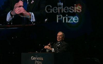 Former mayor of New York City, Michael Bloomberg, speaks during the Genesis Award Ceremony at the Jerusalem Theater, on Thursday, May 22, 2014. (photo credit: Ohad Zwigenberg/POOL/Flash 90)