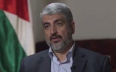Hamas political chief Khaled Mashaal in Doha, Qatar, August 2014 (screen capture: Yahoo News)