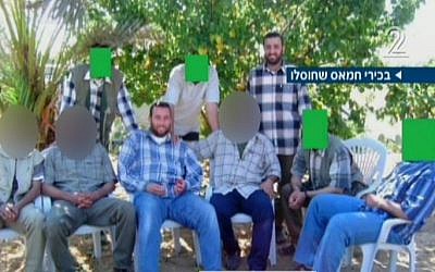 Hamas terror chiefs, including Muhammad Abu Shamaleh and Raed Attar, seen in an undated photo. The two were killed in an August 20 Israeli air strike. (Screen capture: Channel 2)