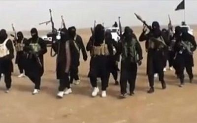 Illustrative photo of Islamic State fighters marching in Syria. (screen capture: YouTube)