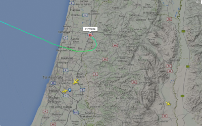 El Al flight from Rhodes to Tel Aviv calls off landing at Ben-Gurion on Monday evening sirens wail near the airport. (screen capture: FlightRadar24)
