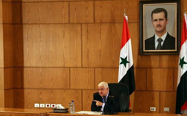Syria's Foreign Minister Walid Moallem speaks during a press conference on August 25, 2014 in Damascus. (photo credit: AFP/STR) Syria's Foreign Minister Walid Moallem speaks during a press conference on August 25, 2014 in Damascus. (photo credit: AFP/STR)
