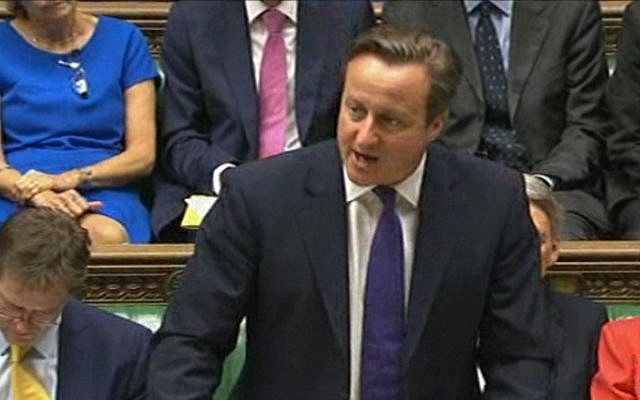 British Prime Minister David Cameron delivers a speech to the House of Commons in London, September 26, 2014. (photo credit: AFP/Parliament TV) British Prime Minister David Cameron delivers a speech to the House of Commons in London, September 26, 2014. (photo credit: AFP/Parliament TV)