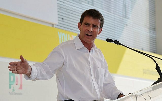 French Prime minister Manuel Valls gives a speech at the Festa dell'Unita, the annual Democratic Party political meeting in Bologna on September 7, 2014. photo credit: AFP/VINCENZO PINTO) French Prime minister Manuel Valls gives a speech at the Festa dell'Unita, the annual Democratic Party political meeting in Bologna on September 7, 2014. photo credit: AFP/VINCENZO PINTO)