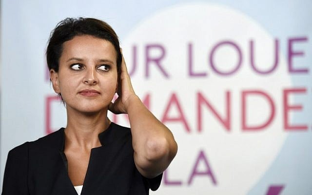 French Education Minister Najat Vallaud-Belkacem holds a press conference during her visit of the Crous of Paris, on September 8, 2014 in the French capital. (photo credit: AFP/ MARTIN BUREAU) French Education Minister Najat Vallaud-Belkacem holds a press conference during her visit of the Crous of Paris, on September 8, 2014 in the French capital. (photo credit: AFP/ MARTIN BUREAU)