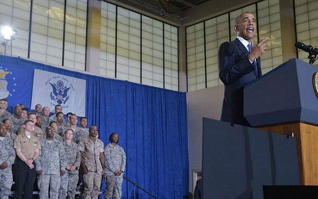 US President Barack Obama speaks during a visit to the US Central Command (CENTCOM) at MacDill Air Force Base in Tampa, Florida on September 17, 2014. (photo credit: AFP/Mandel NGAN) US President Barack Obama speaks during a visit to the US Central Command (CENTCOM) at MacDill Air Force Base in Tampa, Florida on September 17, 2014. (photo credit: AFP/Mandel NGAN)
