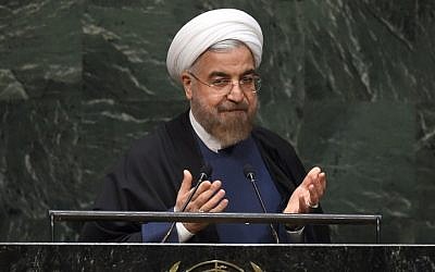 Iranian President Hassan Rouhani speaks during the 69th Session of the UN General Assembly September 25, 2014 in New York. (photo credit: AFP/Timothy A. Clary)