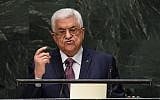 Palestinian Authority President Mahmoud Abbas addresses the 69th Session of the UN General Assembly on September 26, 2014, in New York. (photo credit: AFP/Timothy A. Clary)